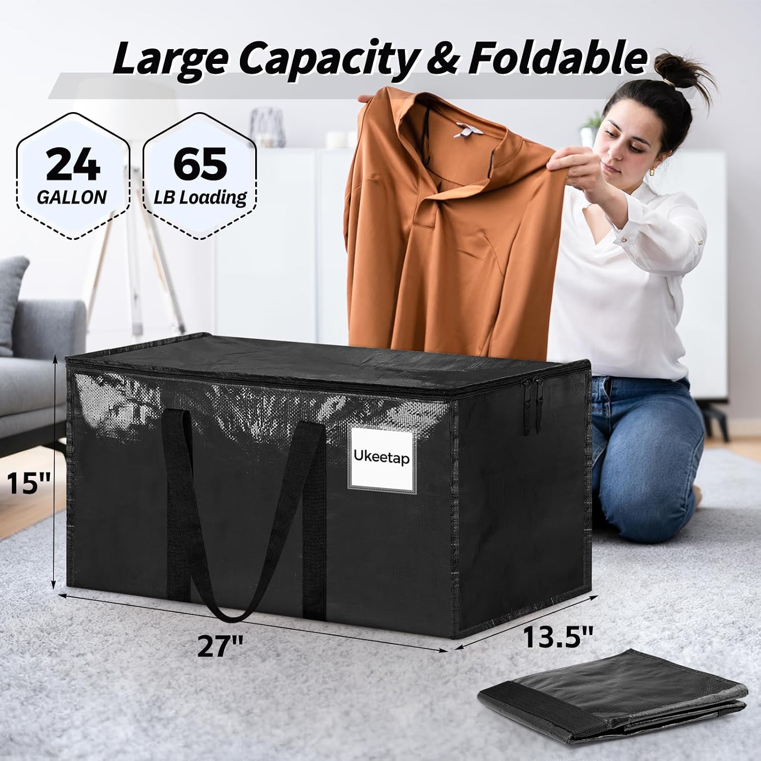 ukeetap 16 Pack Extra Large Clothes Storage Bins with Lids, Black - Image 2