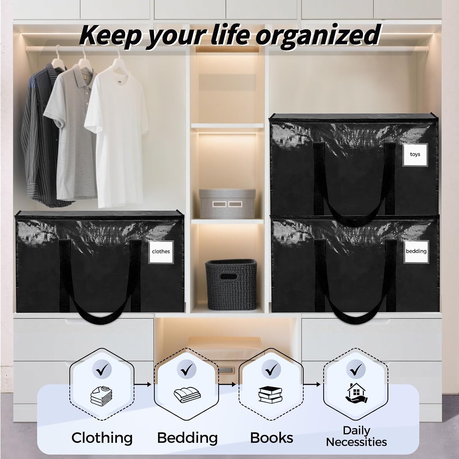 ukeetap 16 Pack Extra Large Clothes Storage Bins with Lids, Black - Image 7