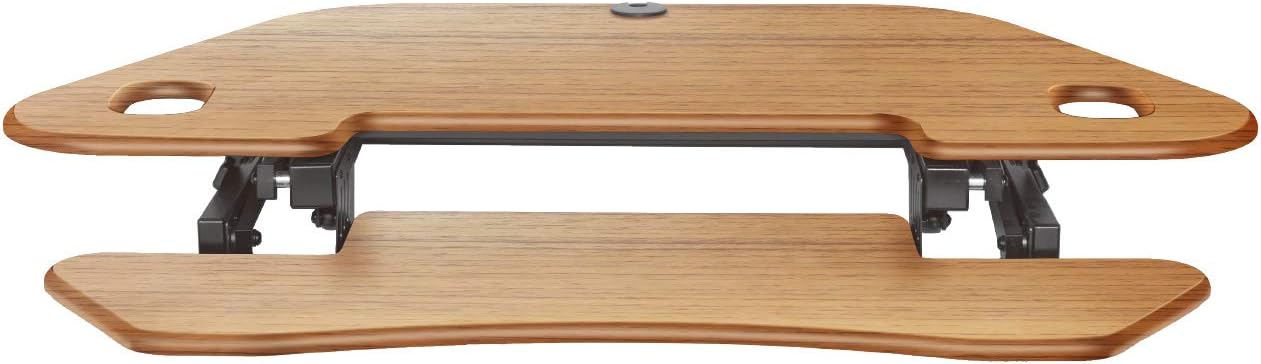 Rocelco 46" Large Height Adjustable Corner Standing Desk Converter - Quick Sit Stand Up Dual Monitor Riser - Gas Spring Assist Computer Workstation - Wide Keyboard Tray - Teak Wood Grain (R CADRT-46) - Image 7