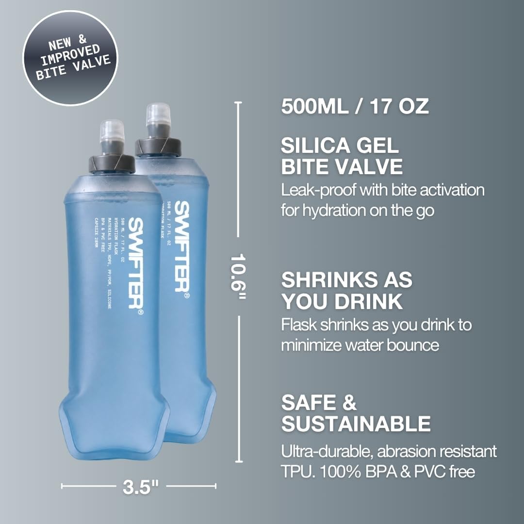SWIFTER 2x Soft Flask 500ml | Running, Hiking, Cycling Hydration Flask | Collapsible, Leakproof, Reusable | Matt Finish, Sky Blue - Image 2