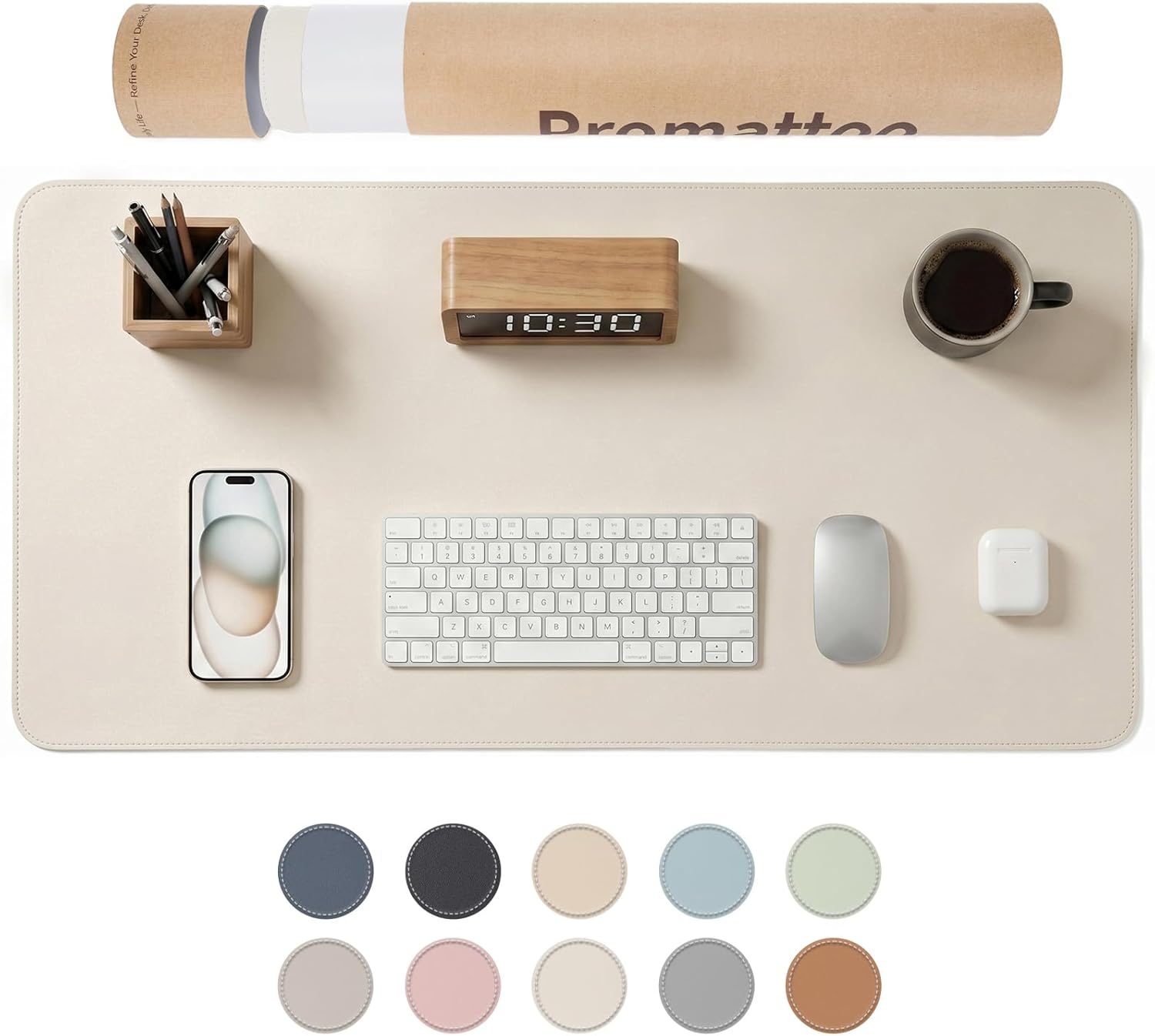 Large Desk Pad Non-Slip Desk Mat Protector for Keyboard Mouse Waterproof Vegan Leather Surface Faux Leather Laptop Mat Smooth Mouse Pad Premium Gift Tube Creamy White 31.5" x 15.7"
