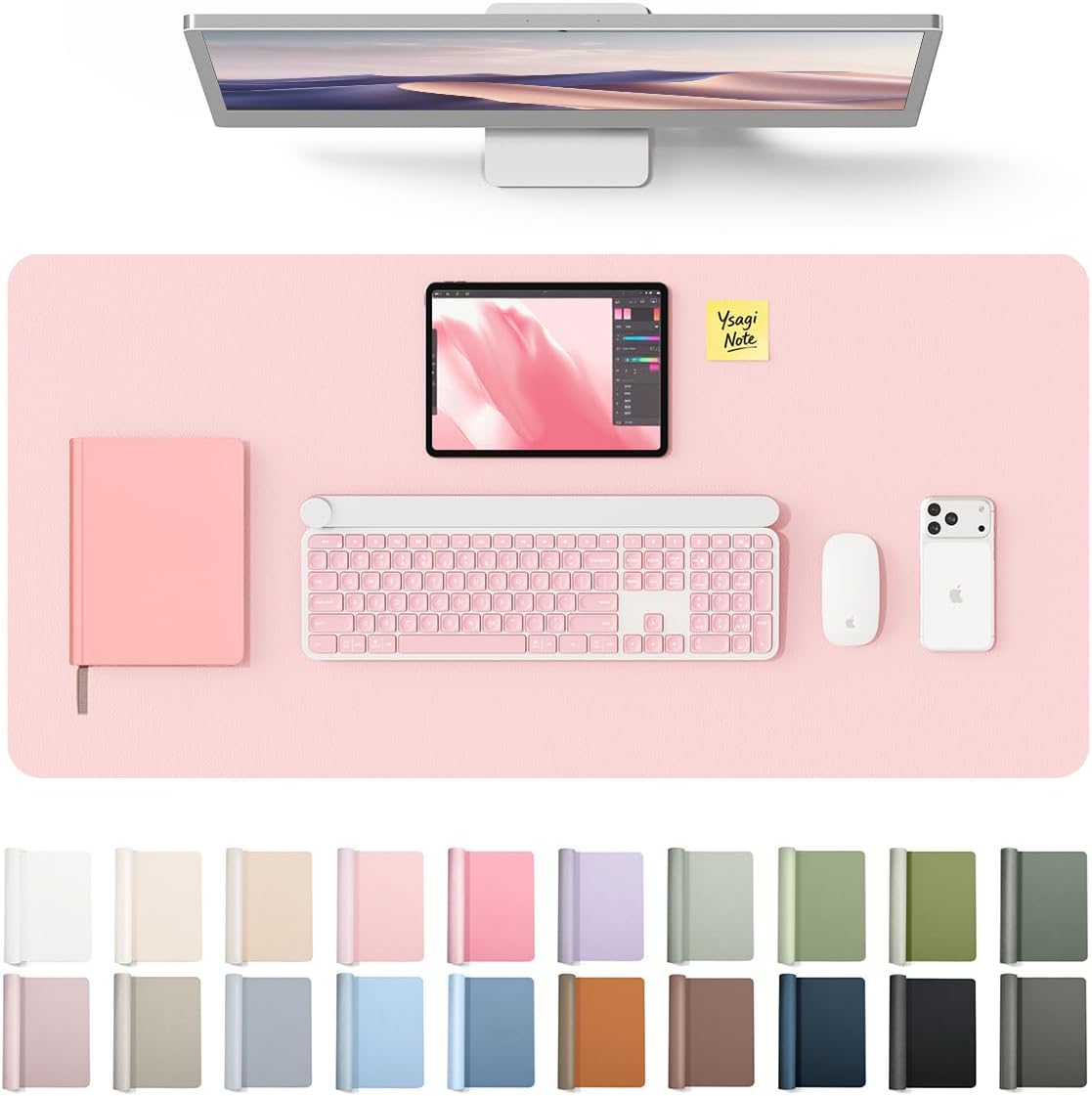 YSAGi Leather Desk Protector, Office Mat, Large Mouse Mat, Non-Slip PU Leather Blotter, Laptop Desk Pad, Waterproof Writing Pad for Office and Home (Light Pink, 31.5" x 15.8")