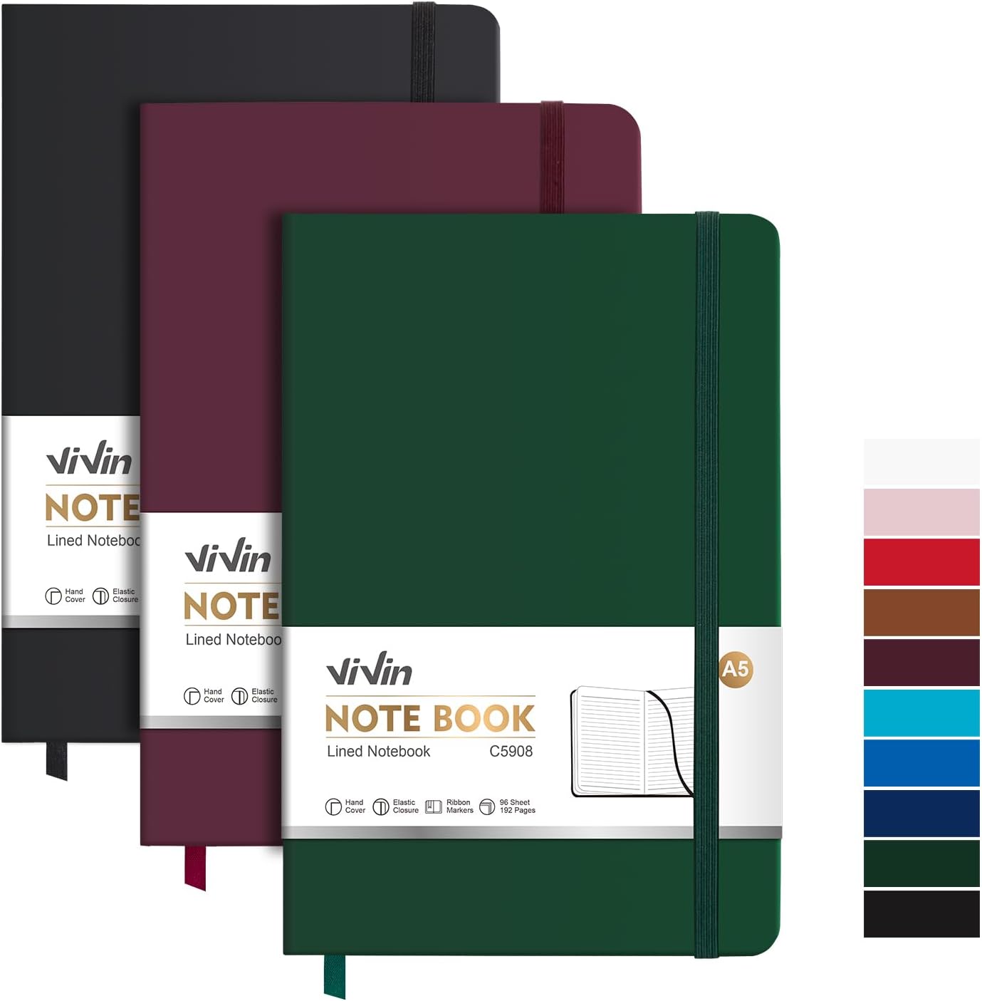 ViVin 3 Pack A5 Hardcover Lined Not...