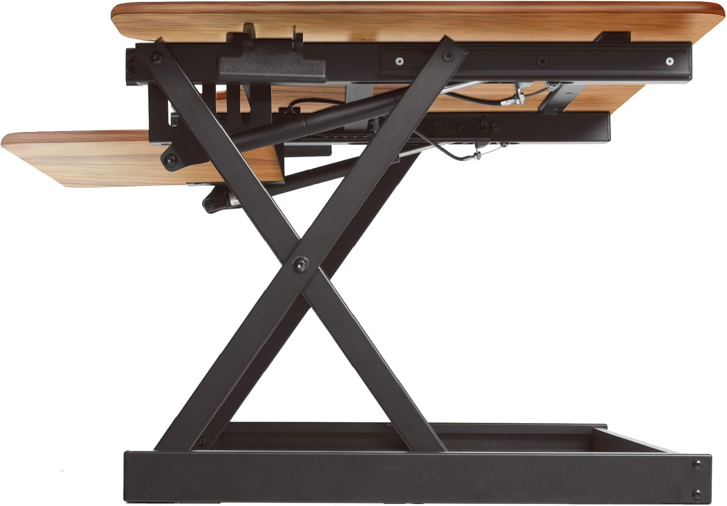 Rocelco 46" Large Height Adjustable Corner Standing Desk Converter - Quick Sit Stand Up Dual Monitor Riser - Gas Spring Assist Computer Workstation - Wide Keyboard Tray - Teak Wood Grain (R CADRT-46) - Image 4