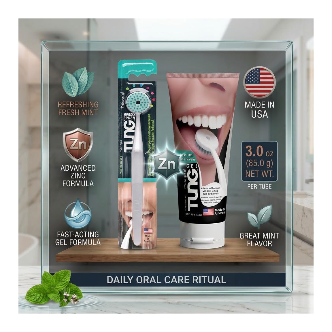 Tung Tongue Cleaning Kit with Brush & Gel for Fresh Breath, USA Made