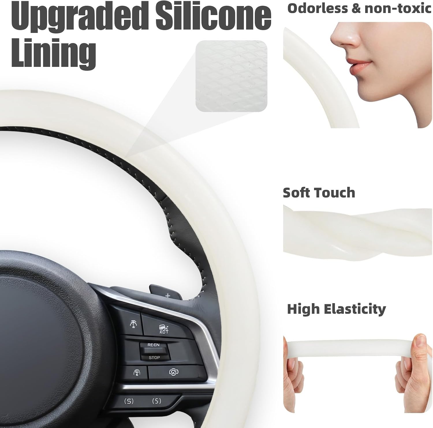 15 Inch Black Silicone Steering Wheel Cover Thermoregulating for All-Season - Image 4
