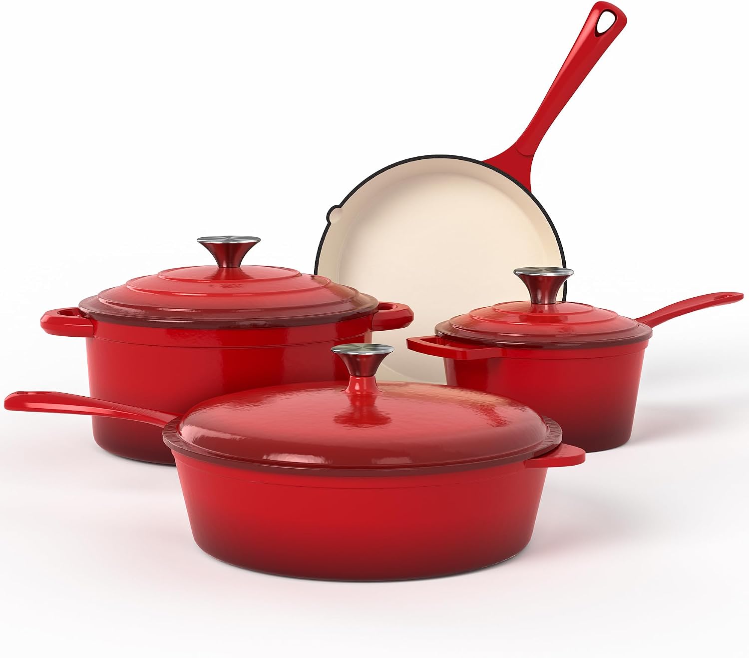 Kitchen Academy 7Pcs Red Enameled C...