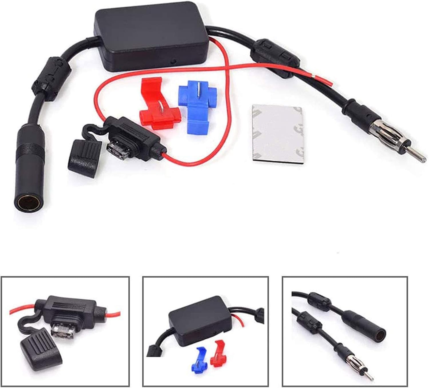 Bingfu Universal Car Stereo FM Radio Antenna Signal Booster Amplifier Amp,12V Power Supply DIN Plug Connector Adapter for Vehicle Truck SUV Car Audio Radio Stereo Media Head Unit Receiver - Image 4