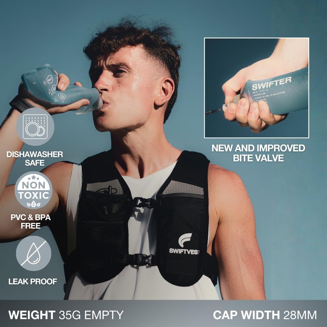 SWIFTER 2x Soft Flask 500ml | Running, Hiking, Cycling Hydration Flask | Collapsible, Leakproof, Reusable | Matt Finish, Sky Blue - Image 3