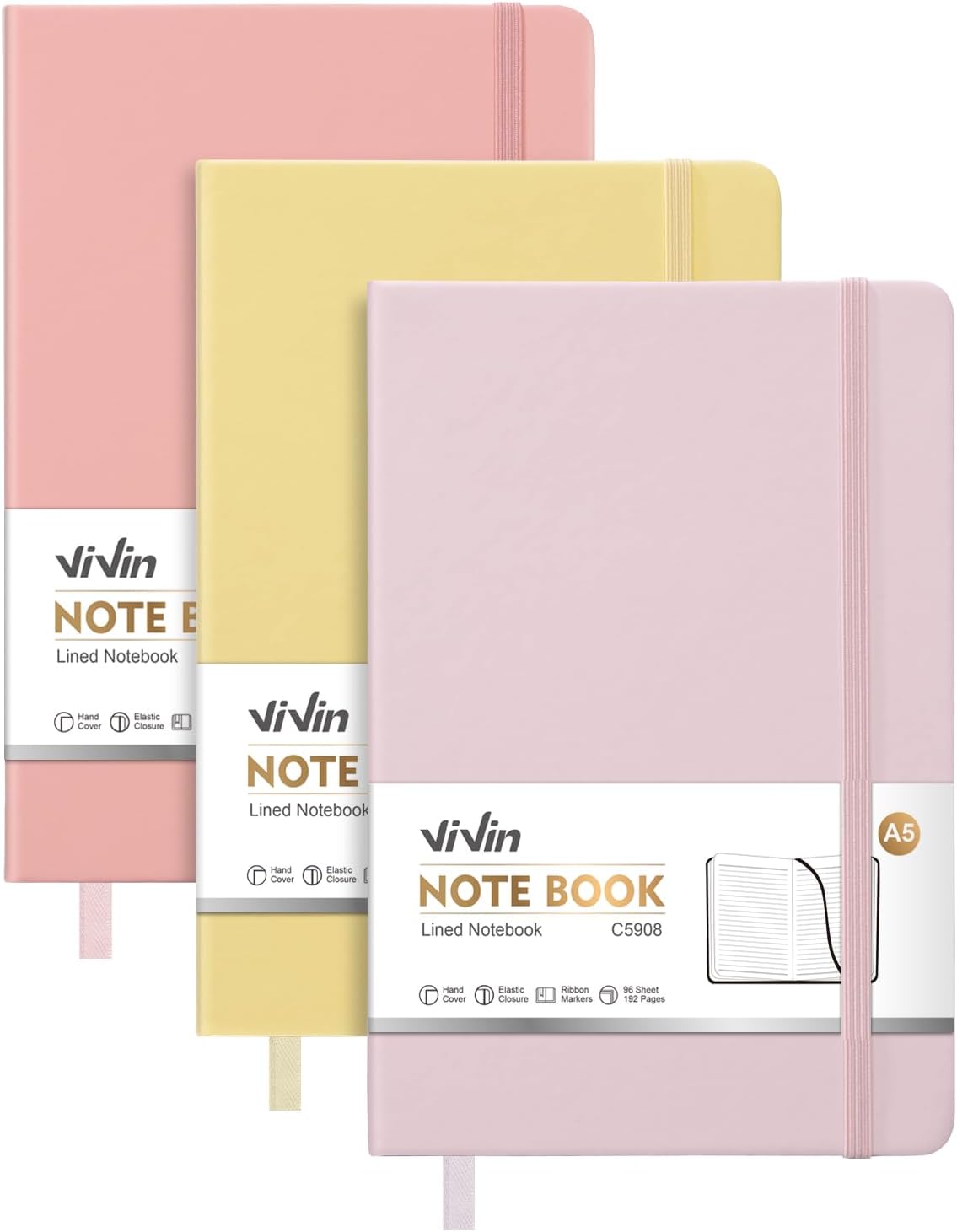 ViVin 3 Pack A5 Hardcover Lined Not...