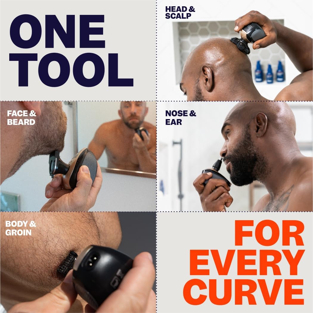 Freebird FlexSeries Electric Head & Body Hair Shaver - Mens Cordless Rechargeable Wet/Dry Skull Bald Head Back & Groin Waterproof Razor with Rotary Blades, Clippers, Nose Trimmer, Brush, Massager - Image 5