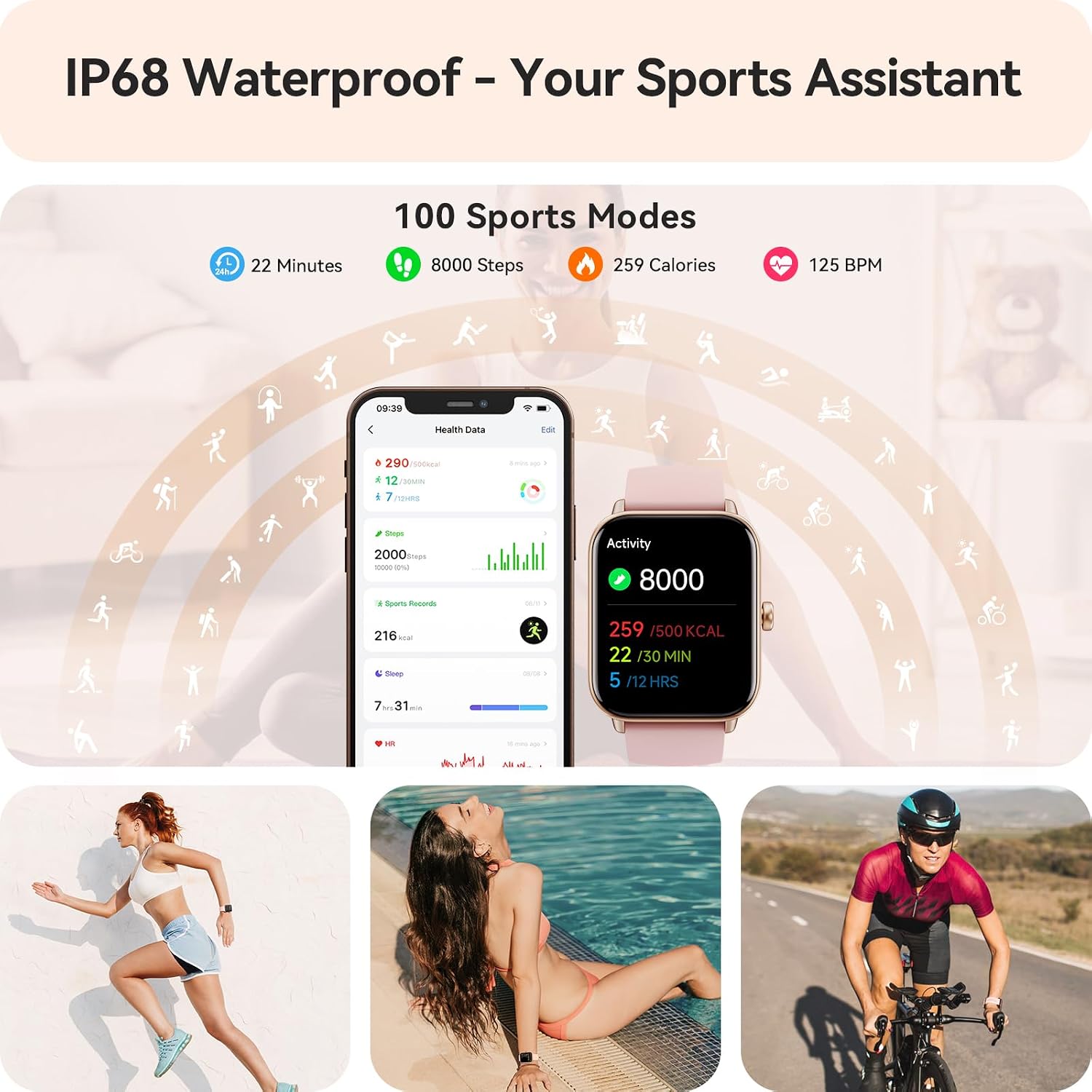 Smart Watch for Women Android & iPhone, Alexa Built-in, IP68 Waterproof Activity Fitness Tracker with Bluetooth Call (Answer/Make), 1.8" Smartwatch with Heart Rate/SpO2/Sleep Monitor, 100+ Sports Mode - Image 3
