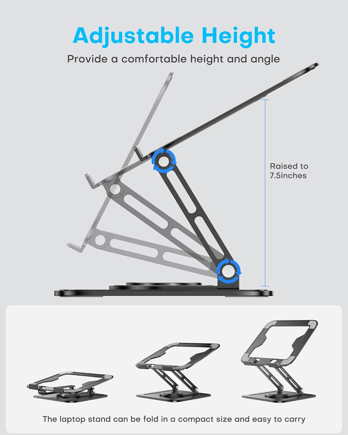LOXP Adjustable Laptop Stand, Computer Stand with 360 Rotating Base - Image 4
