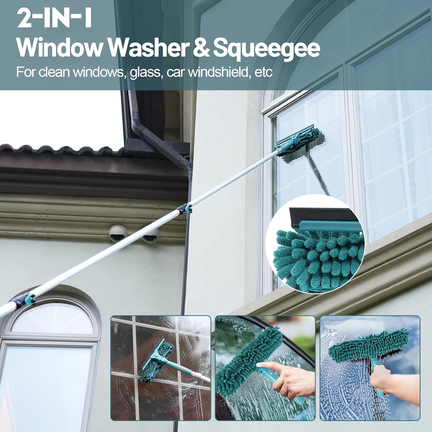 TelesPro 20 Foot High Reach Duster Kit with 5-12FT Extension Pole High Ceiling Dusting and Window Cleaning Kit with Telescopic Pole Window Washer&Squeegee,Cobweb Duster,Fan Duster and Feather Duster - Image 6