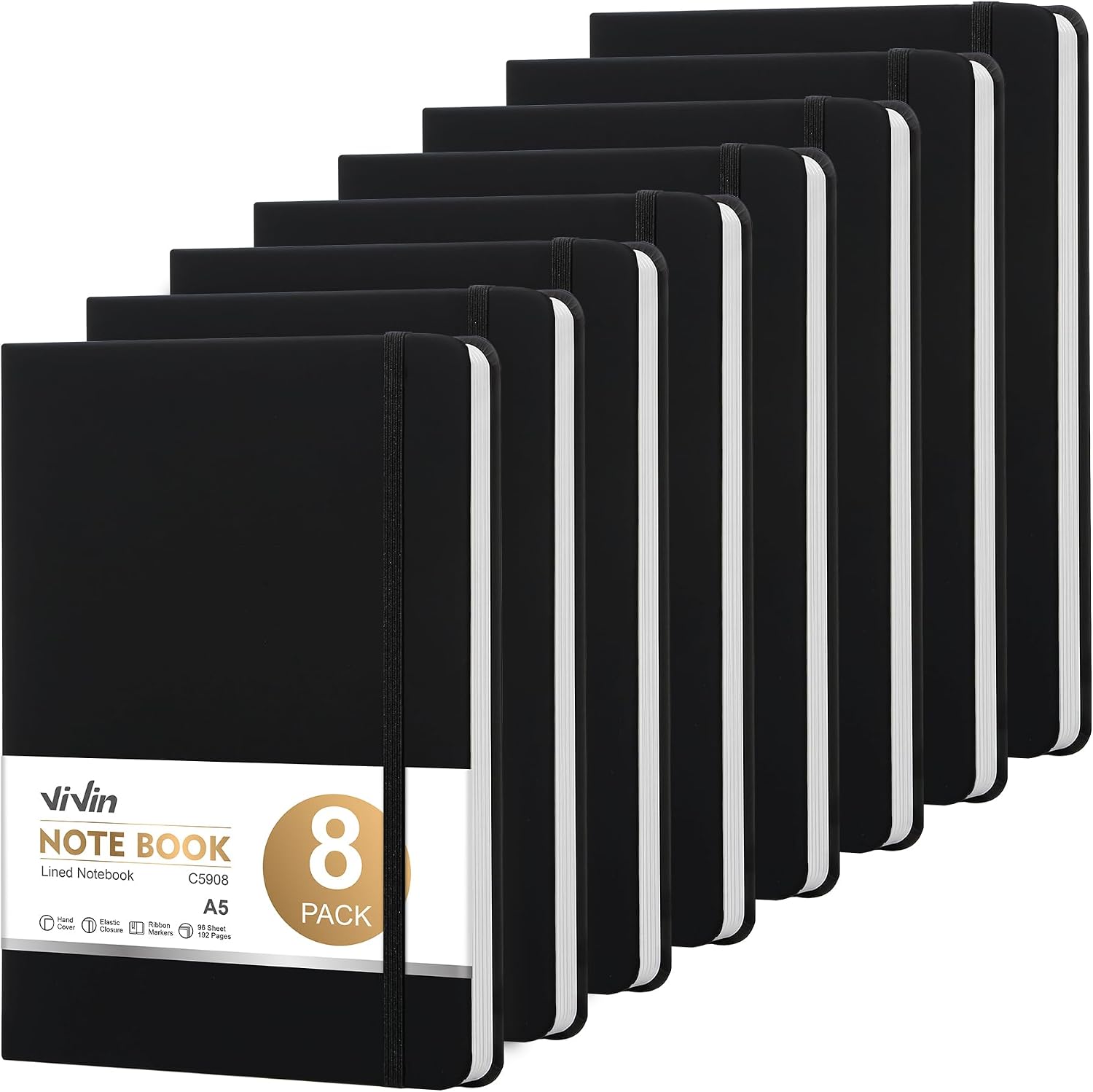 ViVin 8 Pack A5 Hardcover Lined Not...