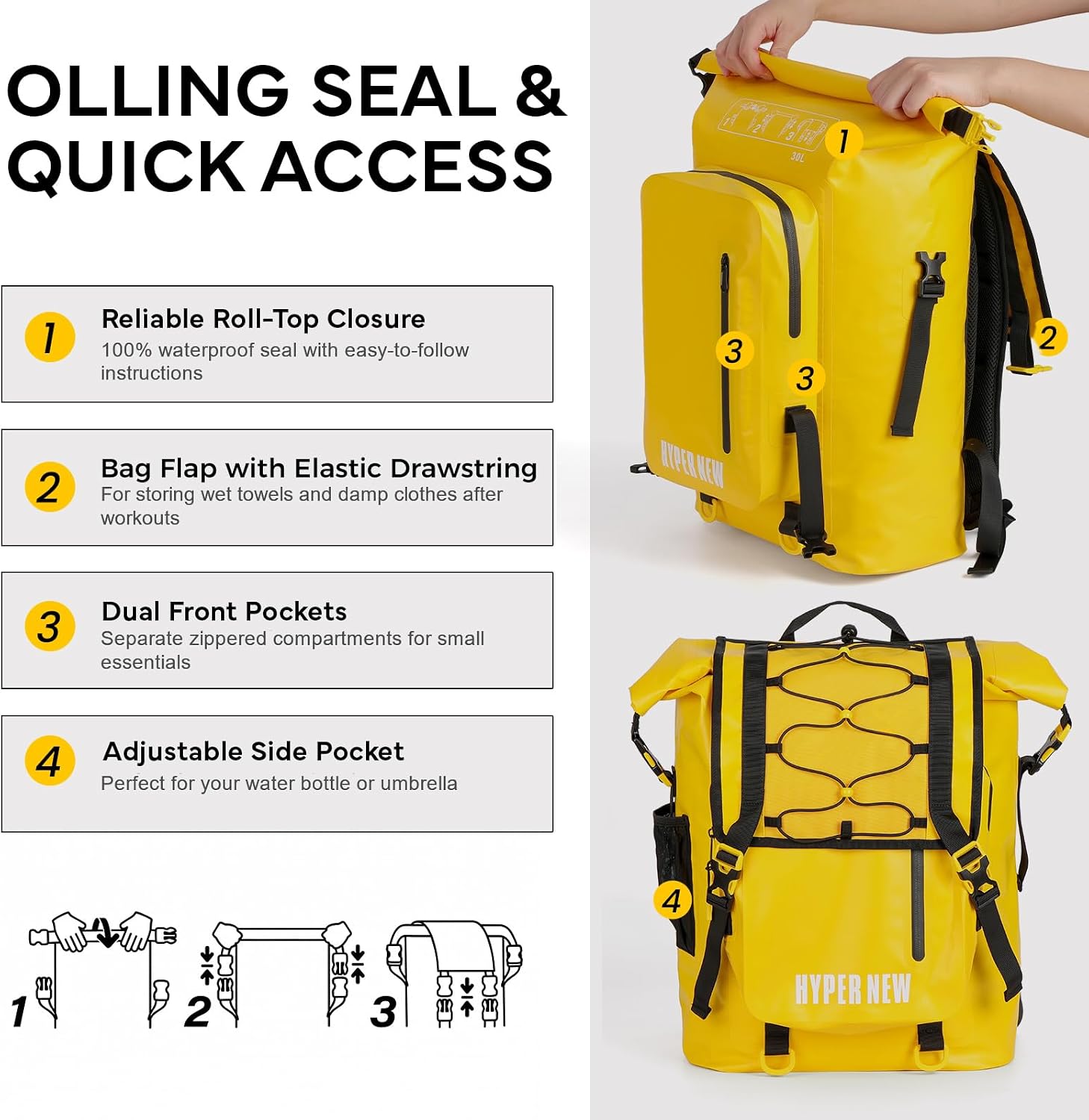 Waterproof Dry Bag Backpack 30L,Dry Backpack for Men Women Adults Teens, Kayaking Boating Hiking Camping Rafting Fishing Travel Outdoor Enthusiasts - Image 4