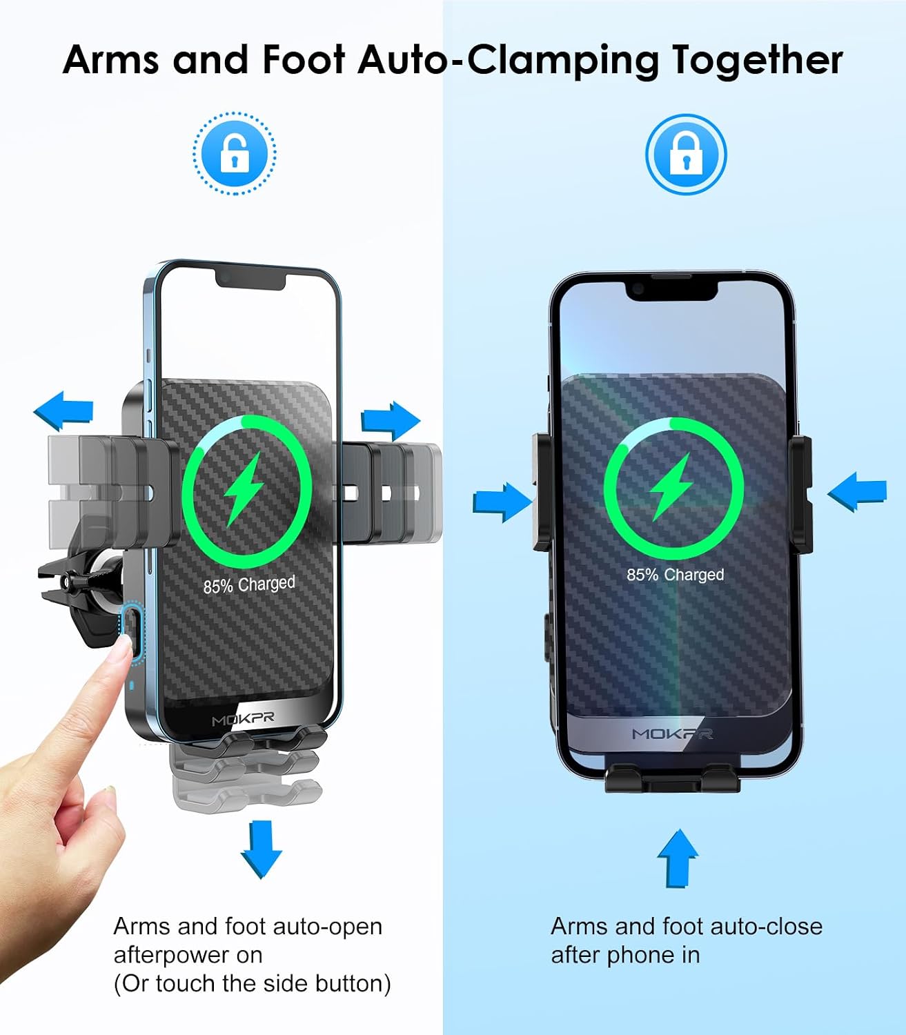 Wireless Car Charger 15W Fast Charging Auto-Clamping Air Vent Phone Mount - Image 8