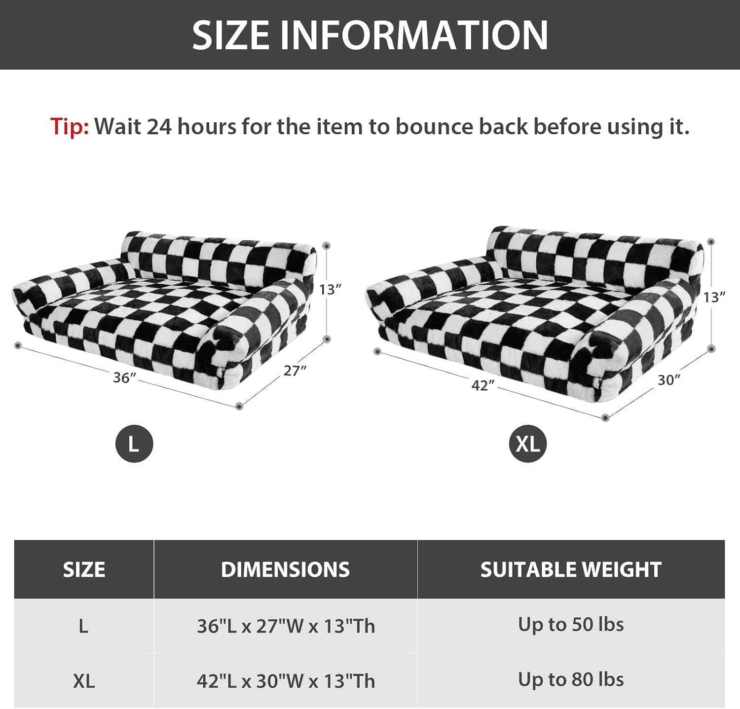 BFPETHOME Large Dog Couch Bed, Cute Pet Sofa with Non-Slip Bottom, Checkered Dog Bed with Washable Cover, XL Pet Couch (Black&White) - Image 4