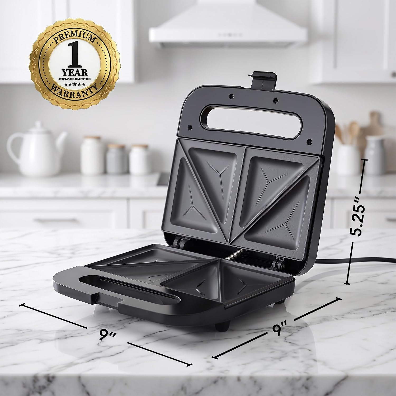 OVENTE Electric Sandwich Maker, 750W Non-Stick Plates, Black GPS401B - Image 5