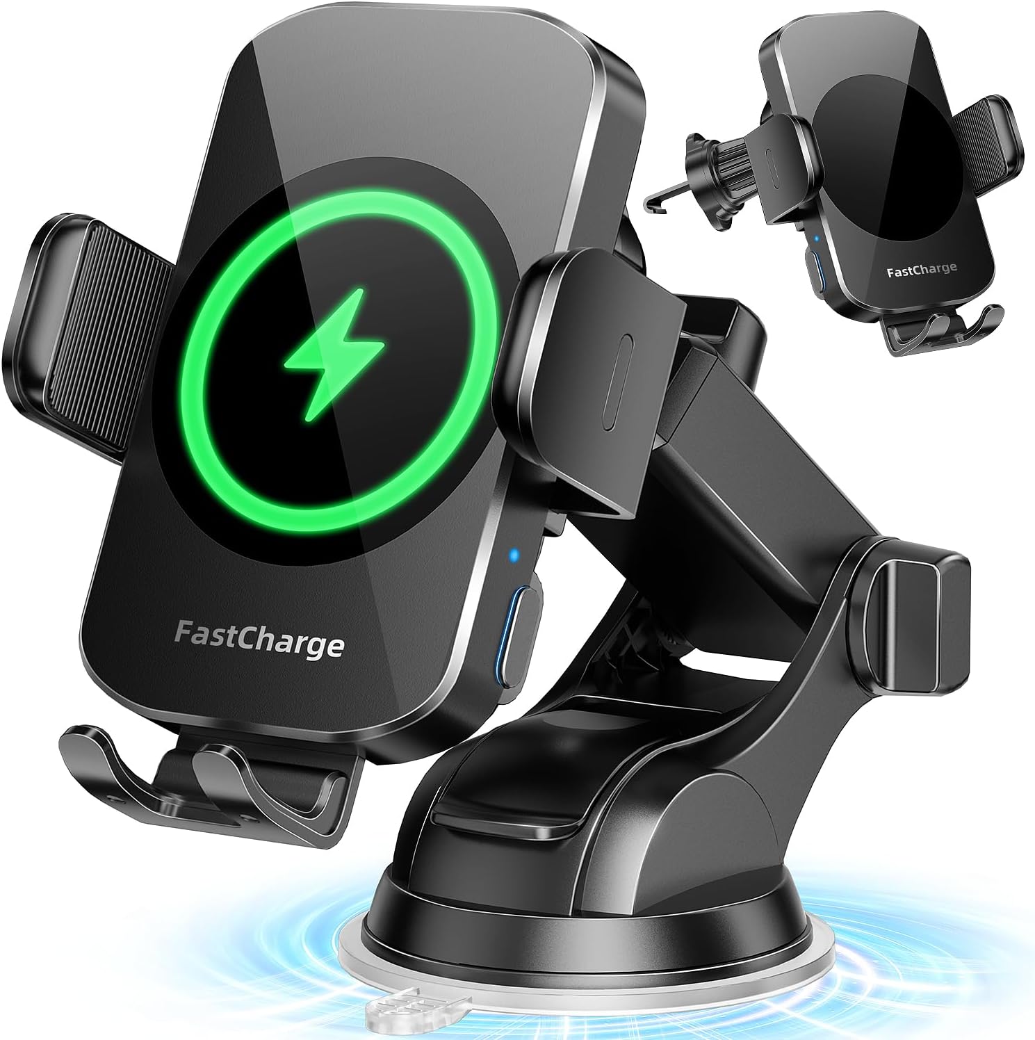3-in-1 Wireless Car Charger Mount, 15W Fast Charging Auto-Clamping Phone Holder for iPhone 17 16 15 14, Samsung Galaxy S24 S23, Dashboard, Vent & Windshield Car Mount