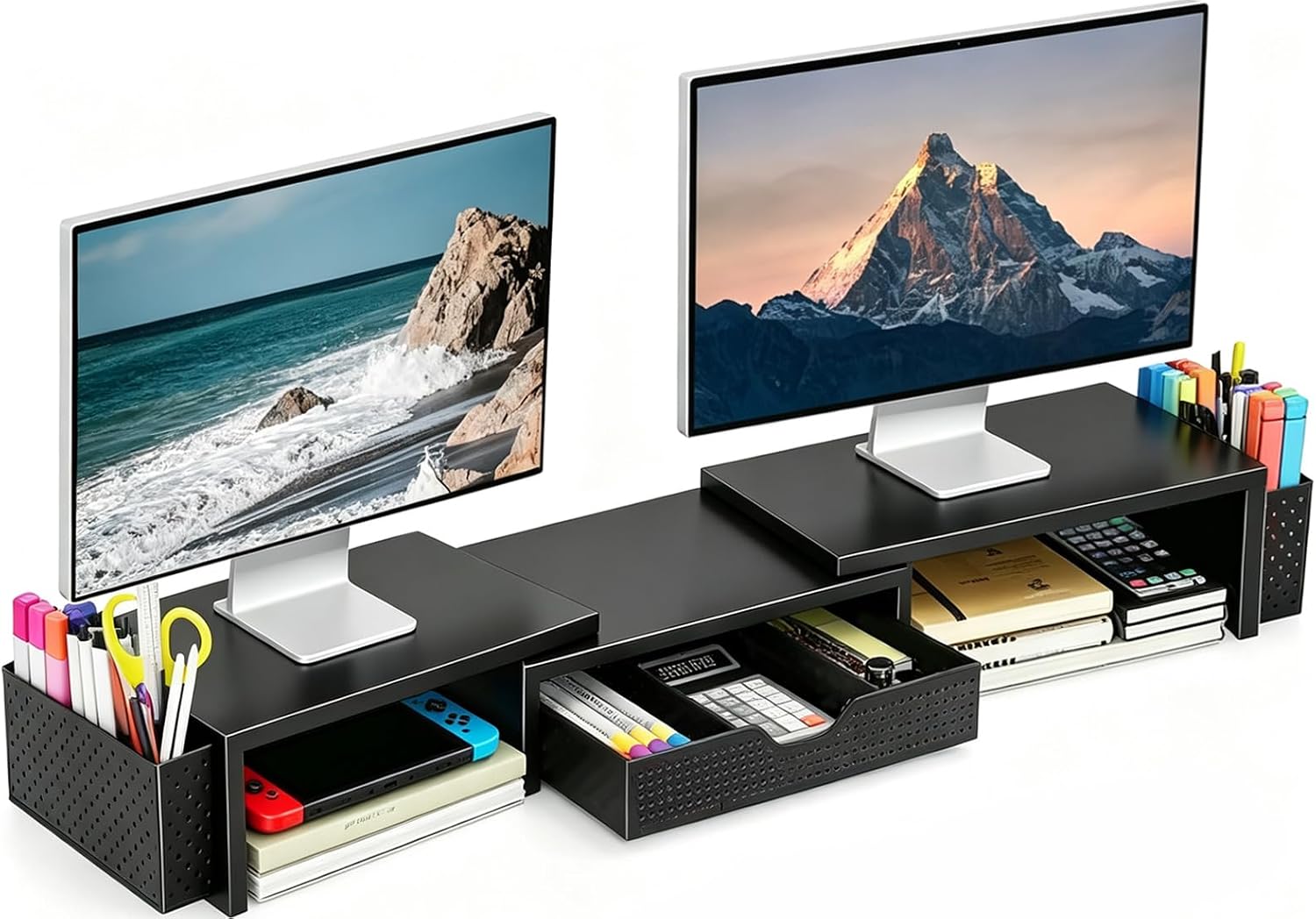 Spacrea Dual Monitor Stand Riser with Drawer and 2 Pen Holders