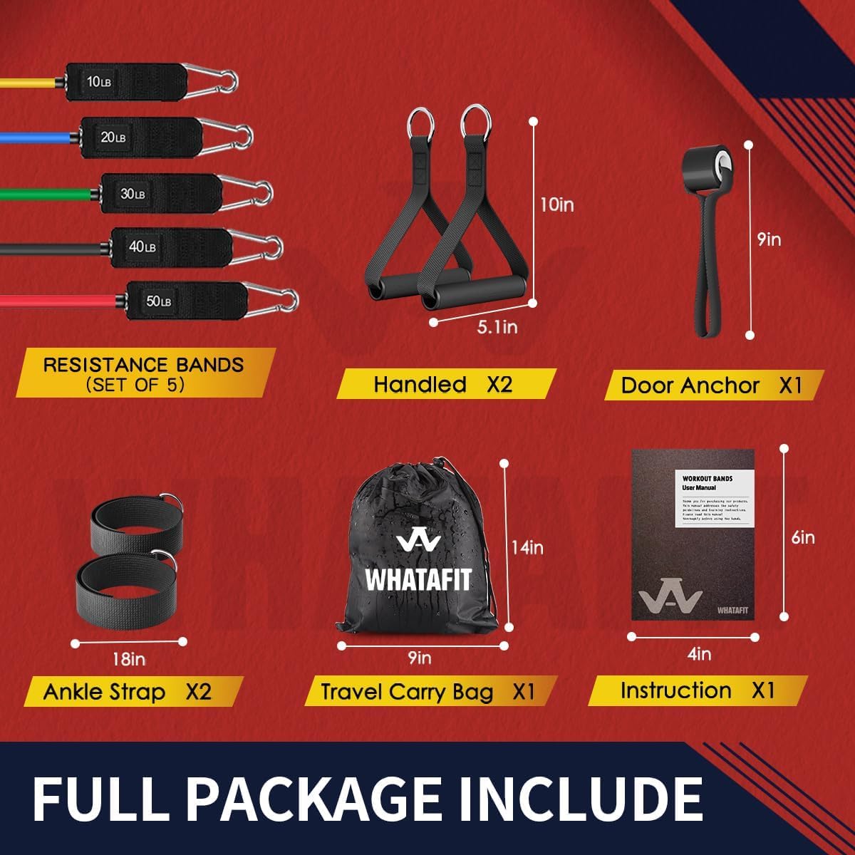 WHATAFIT Resistance Bands with Handles, 150 lb Exercise Bands Set - Image 3