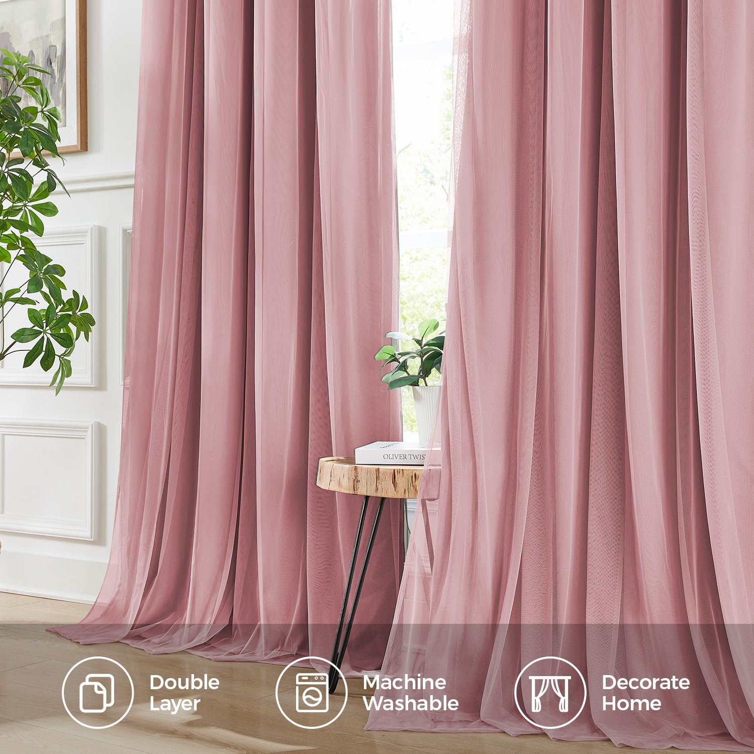 100% Blackout Curtains for Bedroom, Double Layer Pink 84" L - Image 6