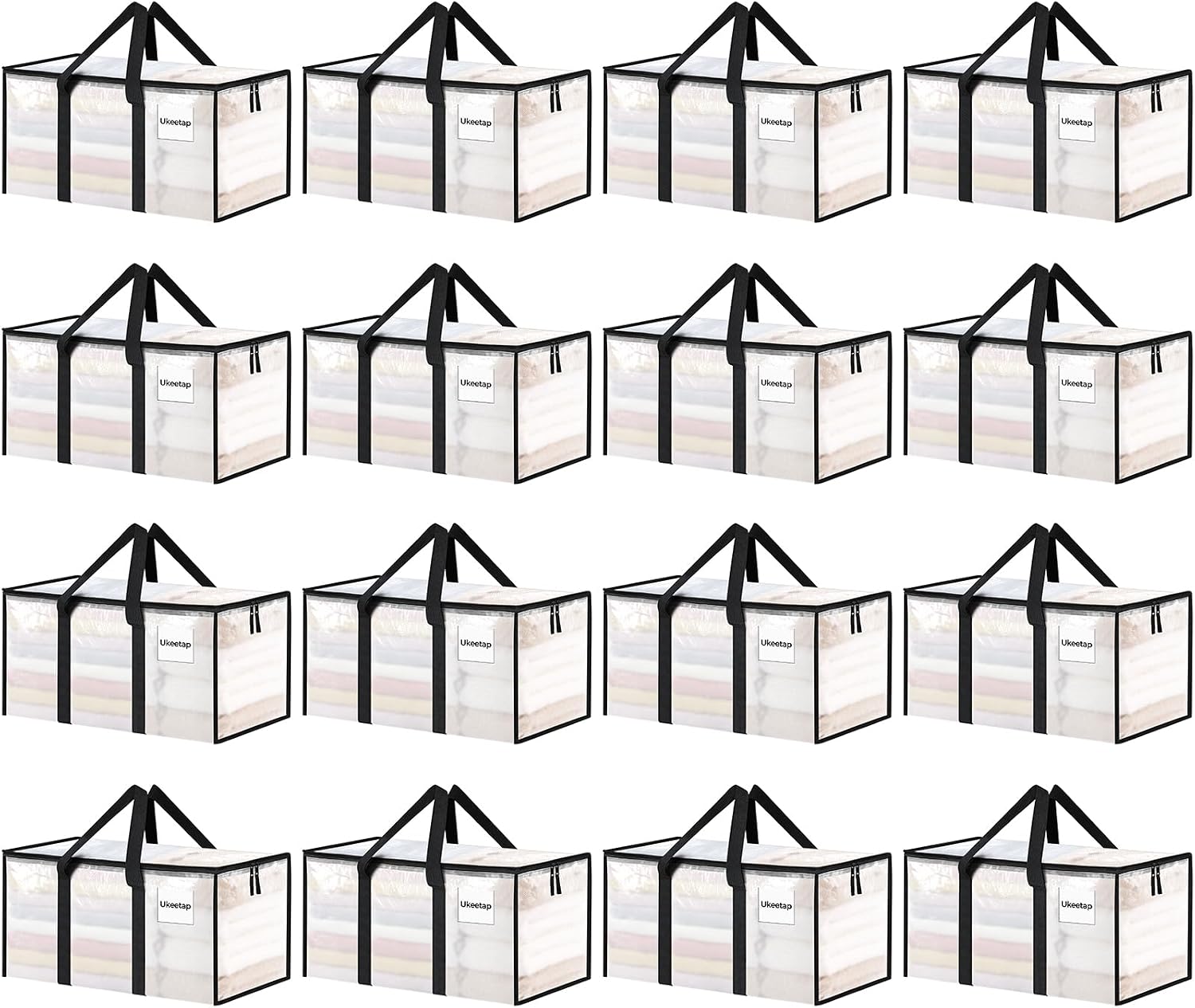 ukeetap 16 Pack Extra Large Clothes Storage Bins with Lids, Clear