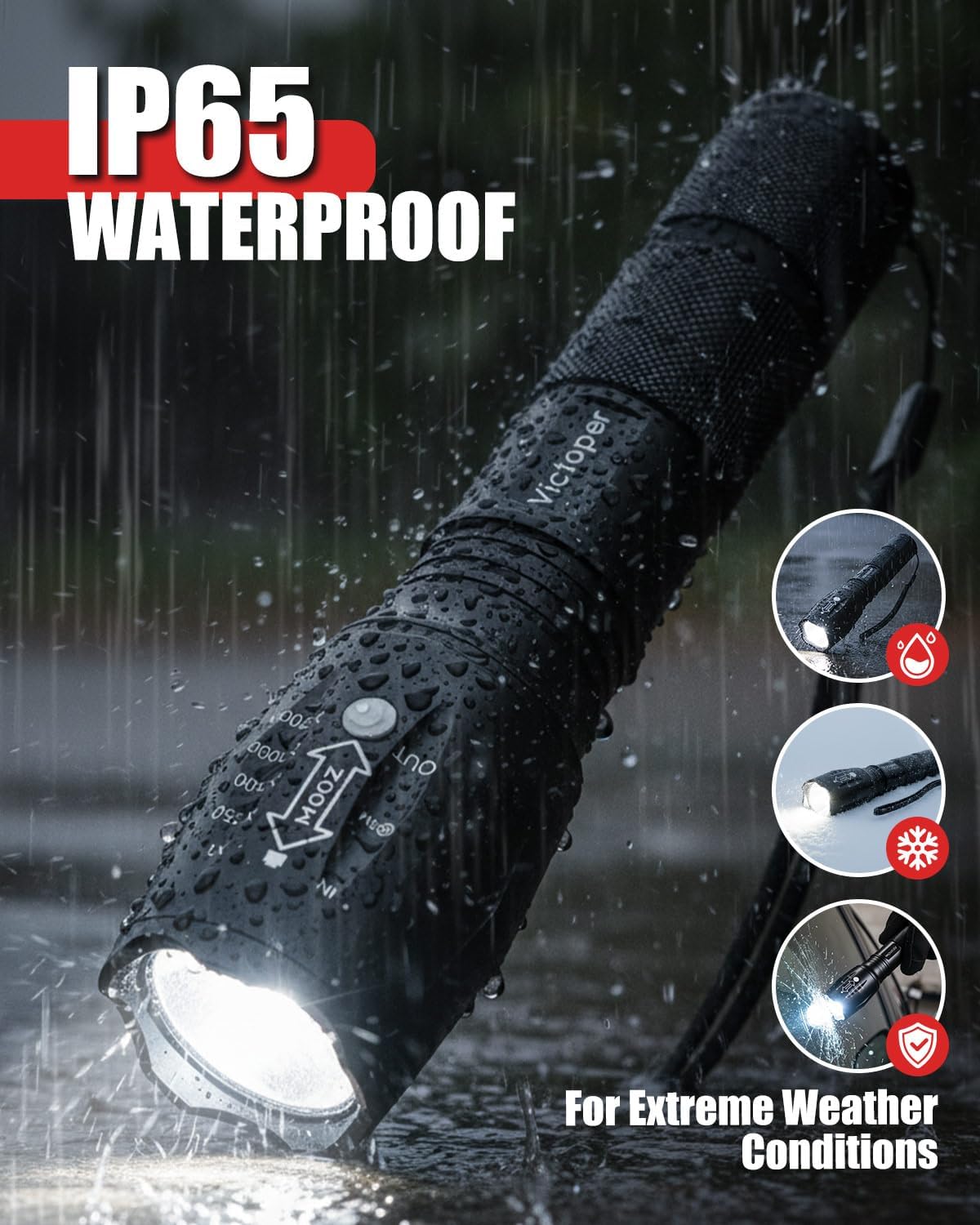Victoper LED Flashlight 2 Pack, Bright Tactical Torch High Lumens 5 Modes, Waterproof Zoomable Flash Light for Outdoor, Birthday Gifts for Men, Dorm Room Hiking Camping Essentials Gear for Guys - Image 4