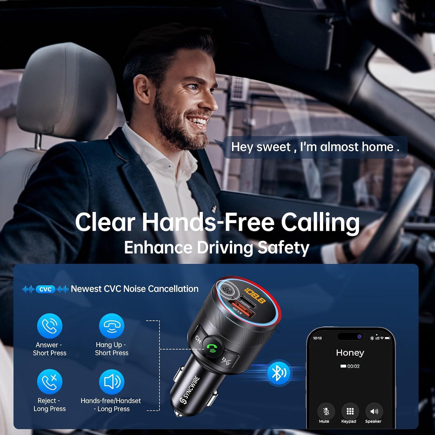 Syncwire Bluetooth 5.4 Car Adapter 38W FM Transmitter Hands Free Calls - Image 5