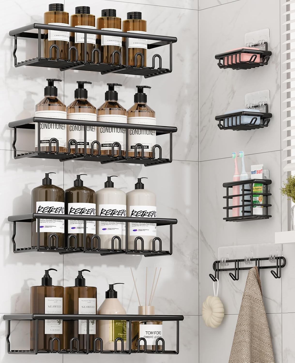 8 Pack Adhesive Bathroom Holders &#...