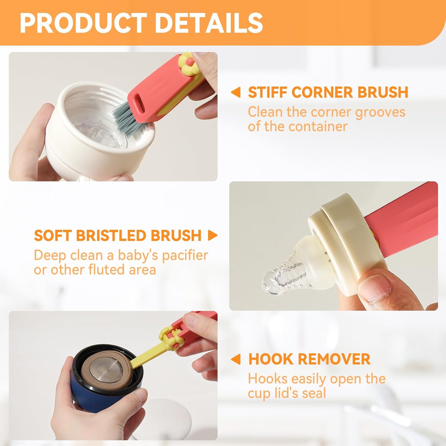 3 in 1 Cup Lid Gap Cleaning Brush Set, Multifunctional Bottle Cleaning Brush, Cup Lid Gap Cleaner, Home Kitchen Crevice Brush Tools(Multicolor) - Image 4
