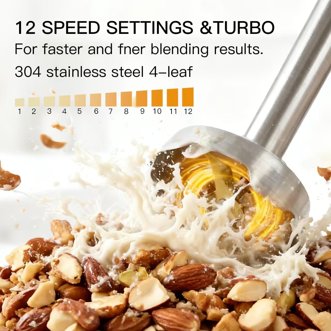 3-in-1 Immersion Hand Blender, Powerful MOTOR 12-Speed Stick Blender with Sturdy Titanium Plated Stainless Steel Blades - Image 3
