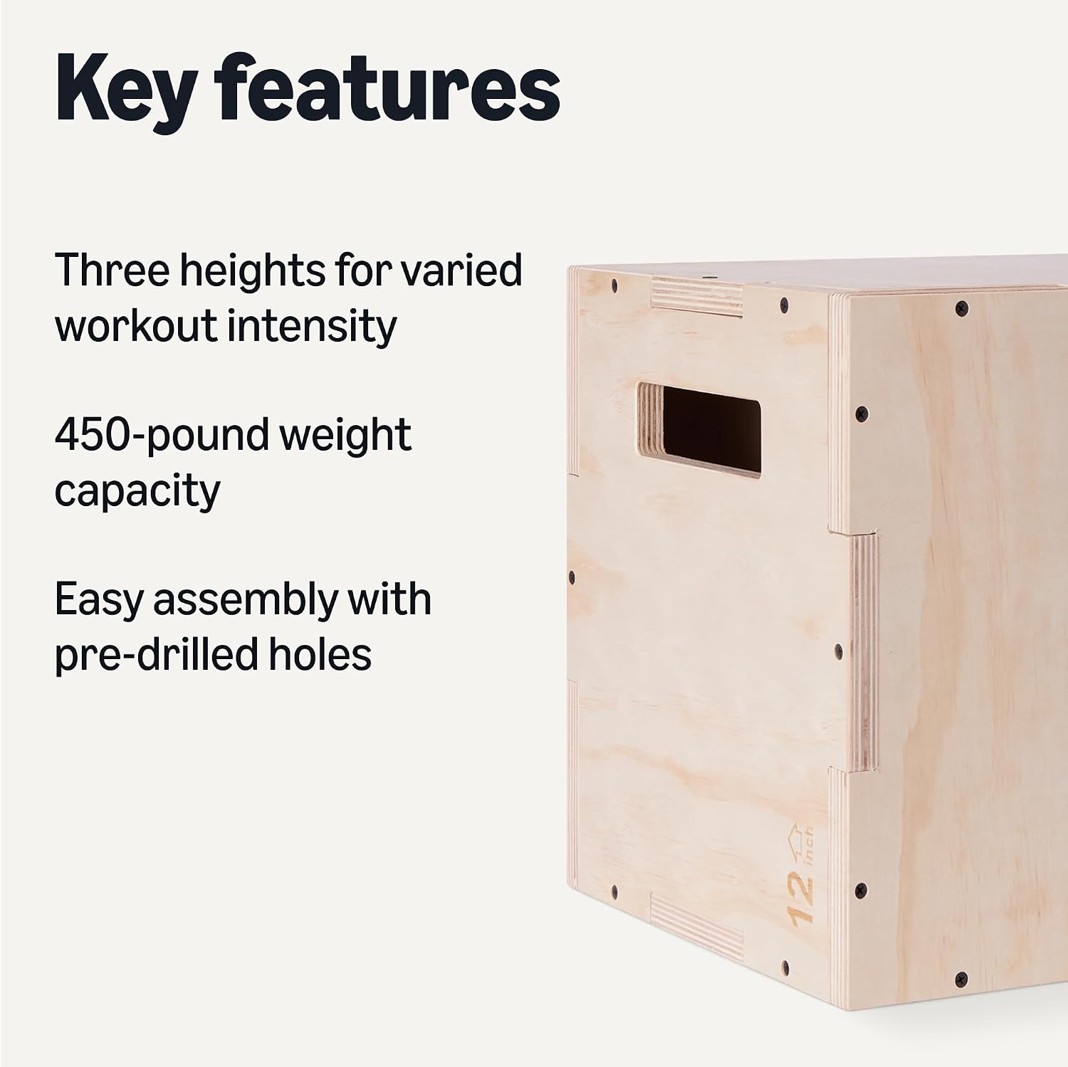 Amazon Basics 3-in-1 Wooden Plyo Box, Non-Slip Plyometric Jump Box with Three Heights for Home Gym Workout, Easy Assembly - Image 2