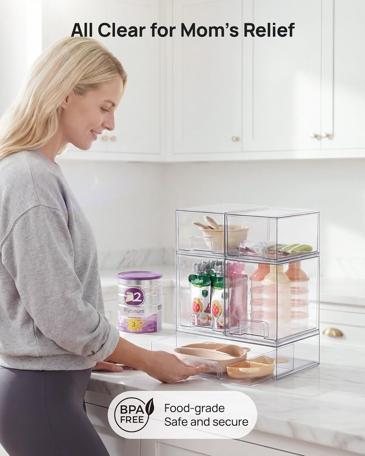 Vtopmart Clear Stackable Storage Drawers Set of 5, Plastic Organizer Bins - Image 5