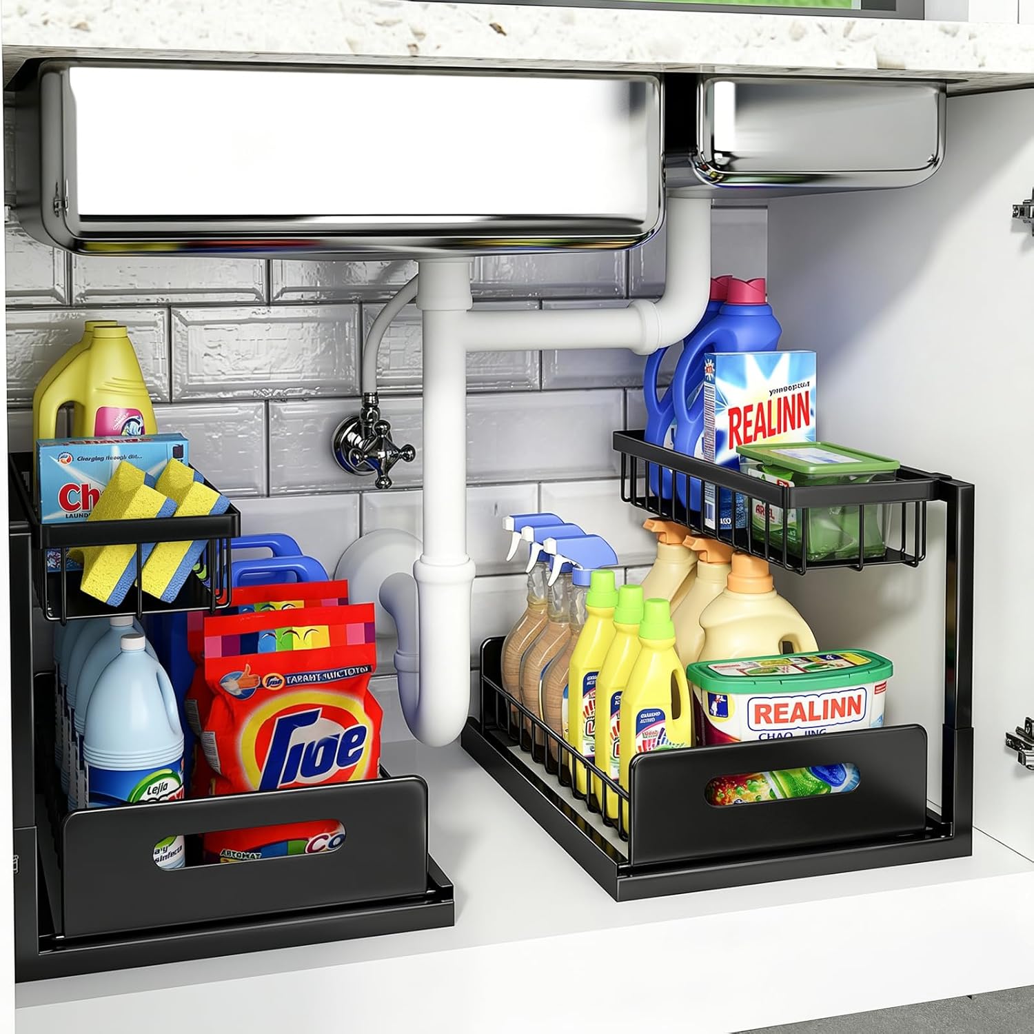 REALINN Under Sink Organizer, L-Sha...