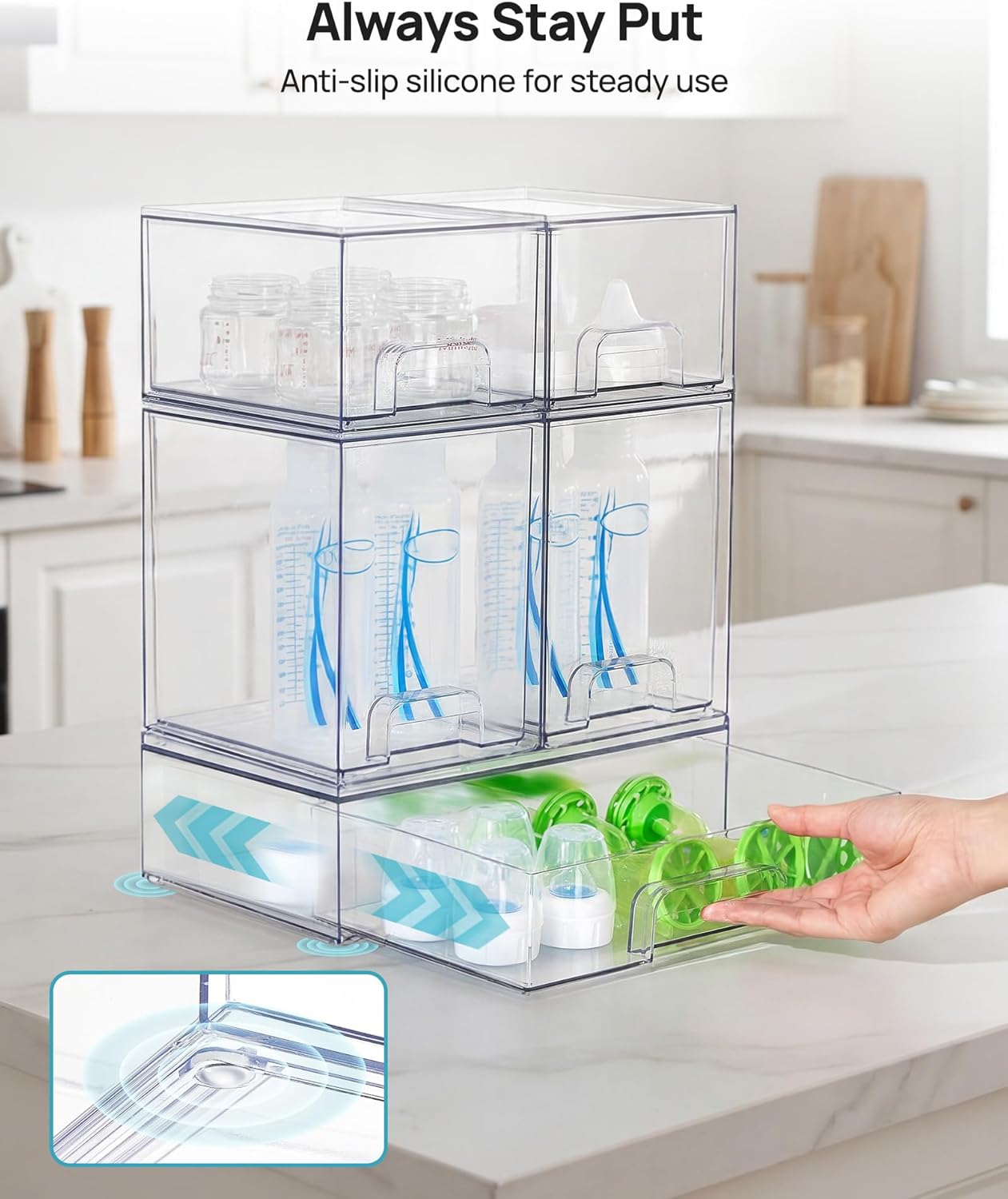 Vtopmart Clear Stackable Storage Drawers Set of 5, Plastic Organizer Bins - Image 9
