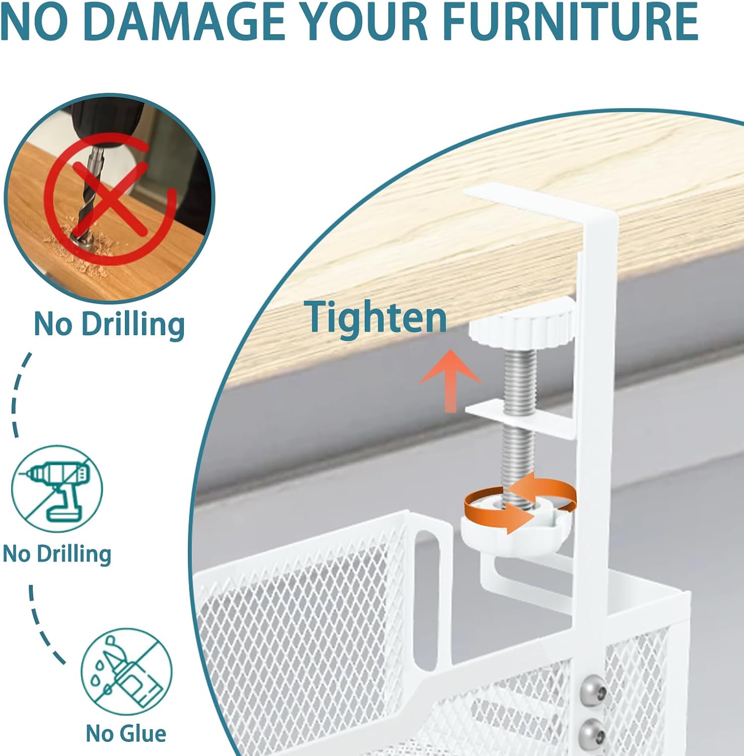 Under Desk Cable Management Tray, No Drill Mesh Cable Tray Cord Organizer - Image 5