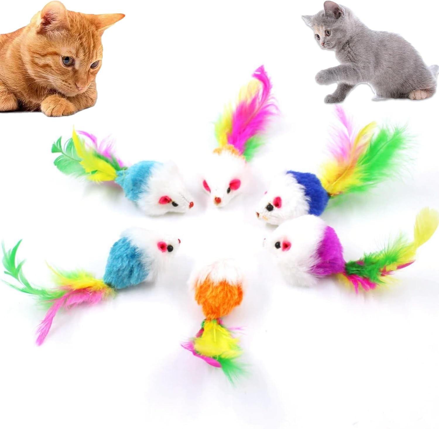 Cat Toys, 6 Pack Furry Rattle Mouse...