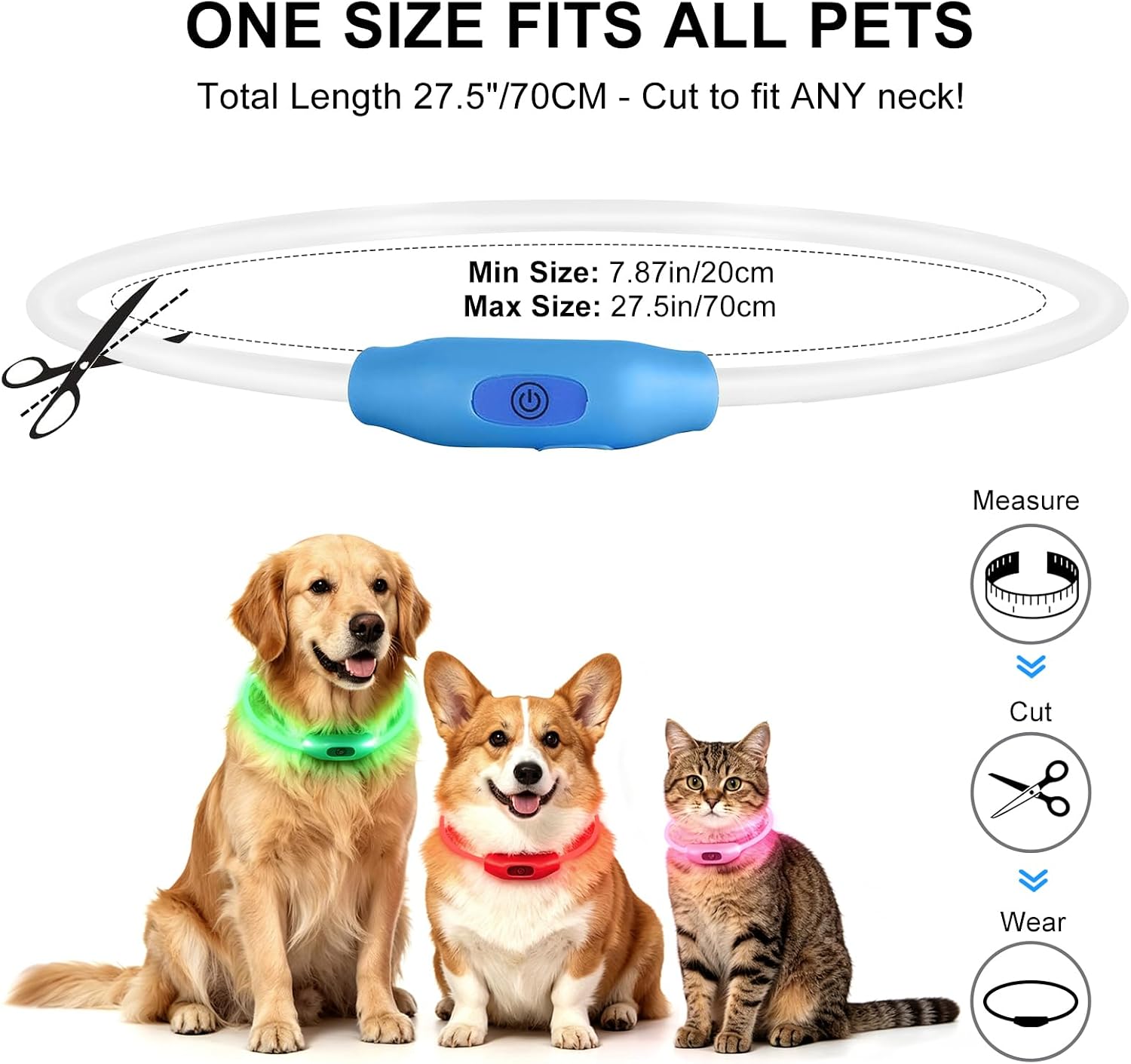 Novkin 2-Pack LED Dog Collar, Light Up Dog Collars,Rechargeable Dog Lights for Night Walking,Universal, Reusable Safety Necklace for Small Medium Large Dogs Green&Blue - Image 4