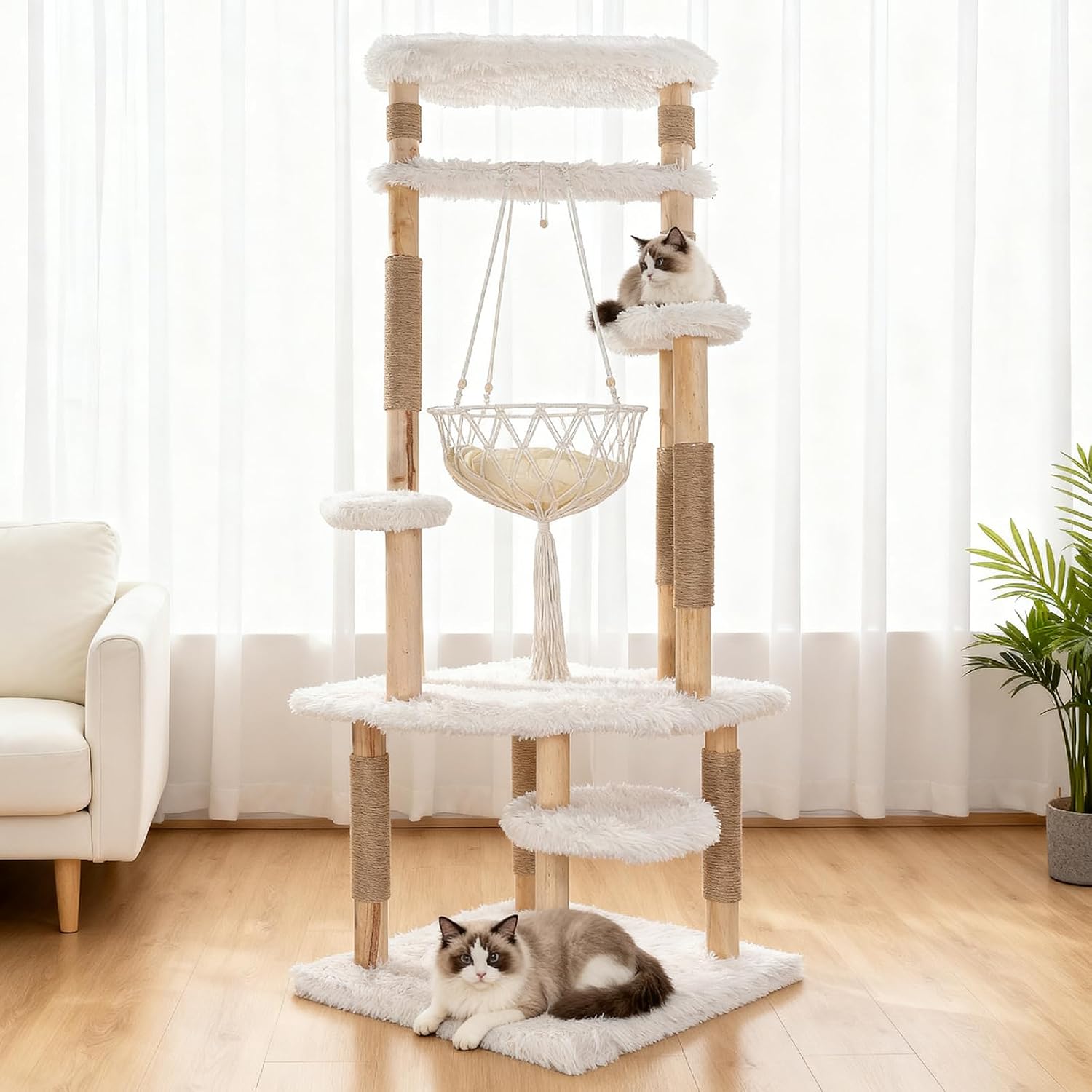 Modern Cat Tree Tower, 70″ Ta...