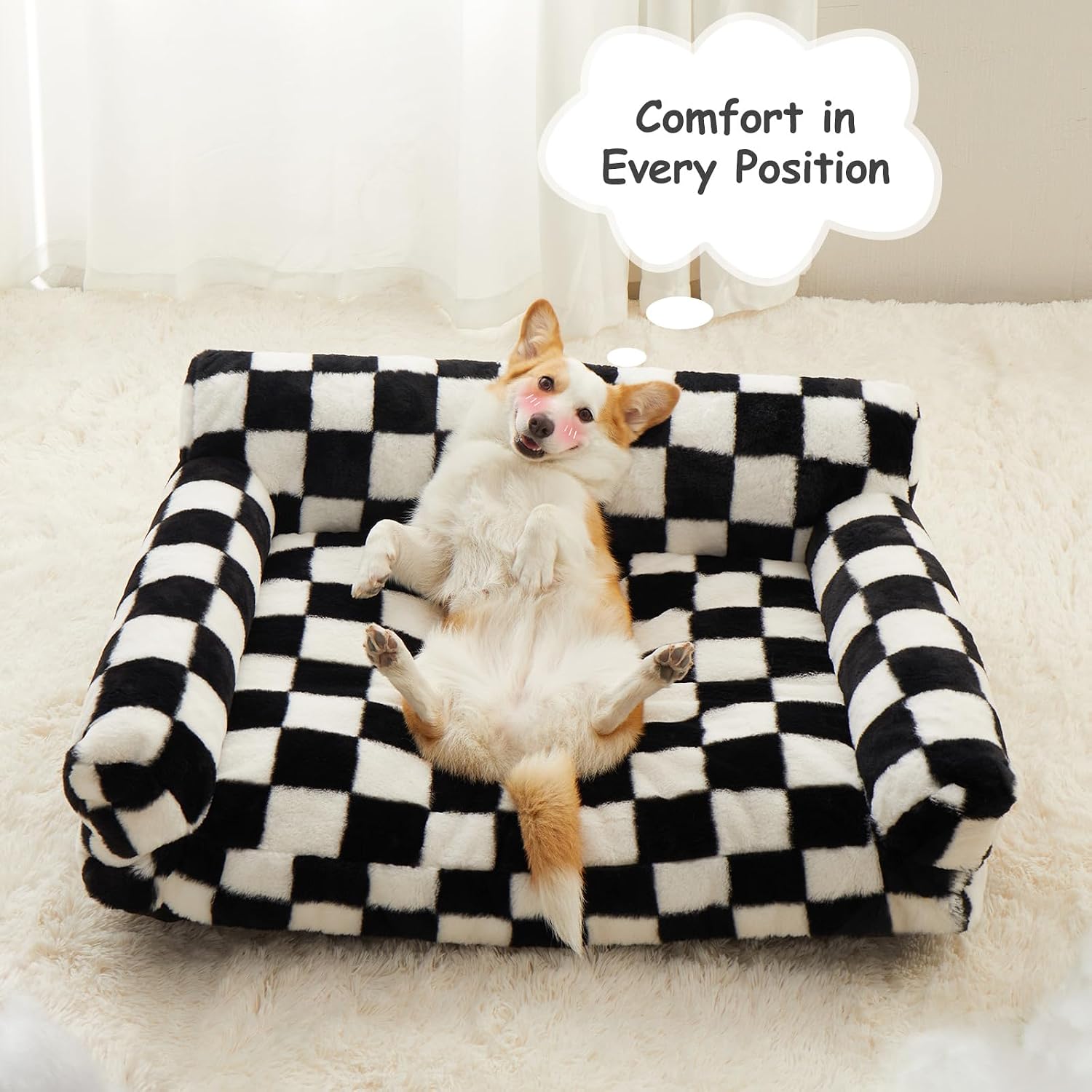 BFPETHOME Large Dog Couch Bed, Cute Pet Sofa with Non-Slip Bottom, Checkered Dog Bed with Washable Cover, XL Pet Couch (Black&White) - Image 7