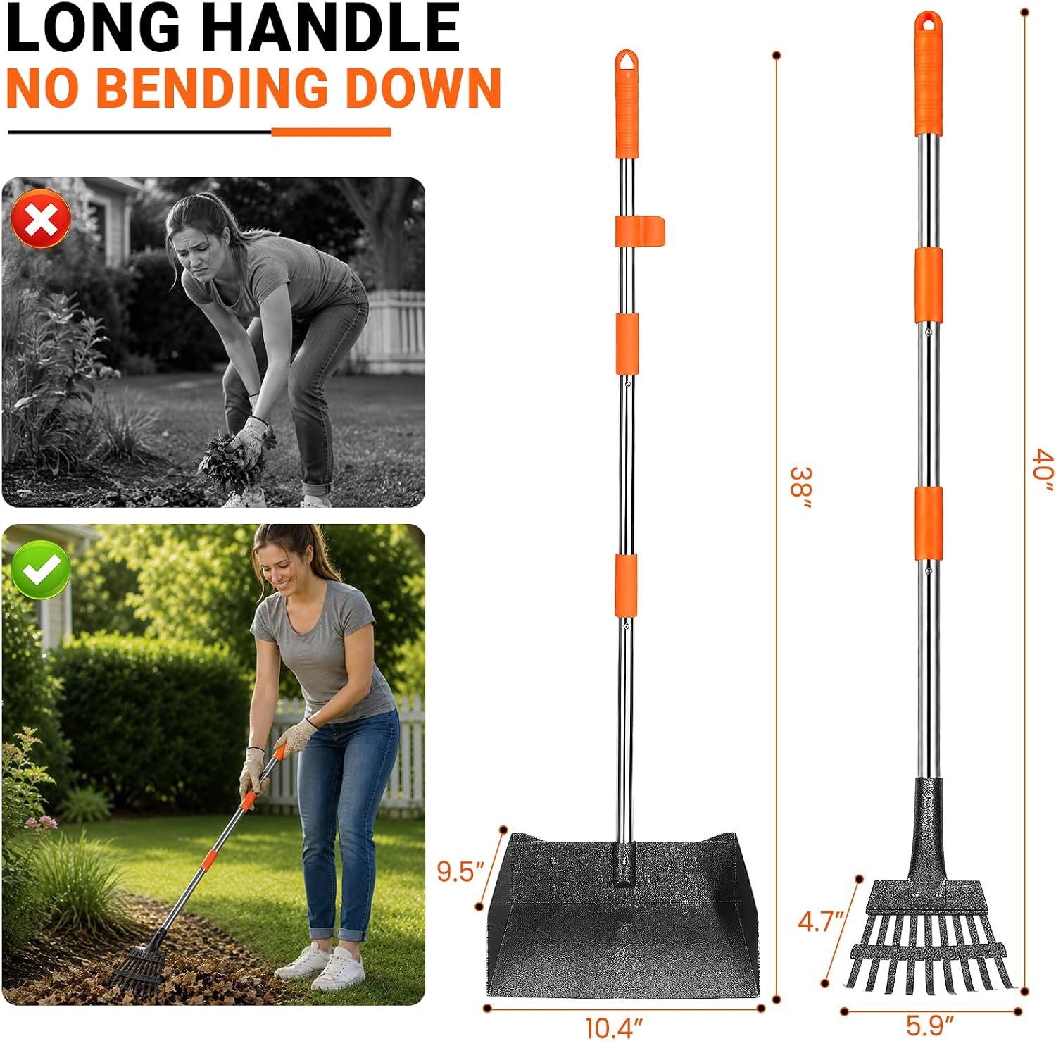 LEVELEVE Dog Pooper Scooper, Long Handle Stainless Metal Extra Large Tray and Rake Set for Medium Small Dogs, Heavy Duty to use on Grass, Dirt or Gravel - Image 3