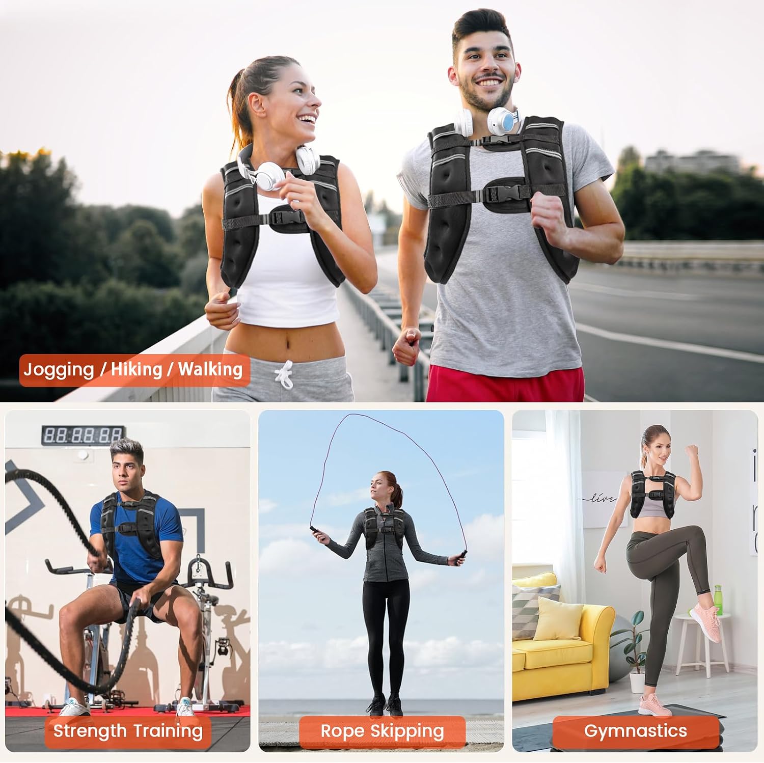 Poudee Weighted Vest, 6lb/8lb/10lb/12lb/16lb/20lb/25lb/30lb Weight Vest for Men Women, Body Weight Vests Adjustable with Reflective Stripe for Strength Training, Running, Workout, Jogging, Walking - Image 2