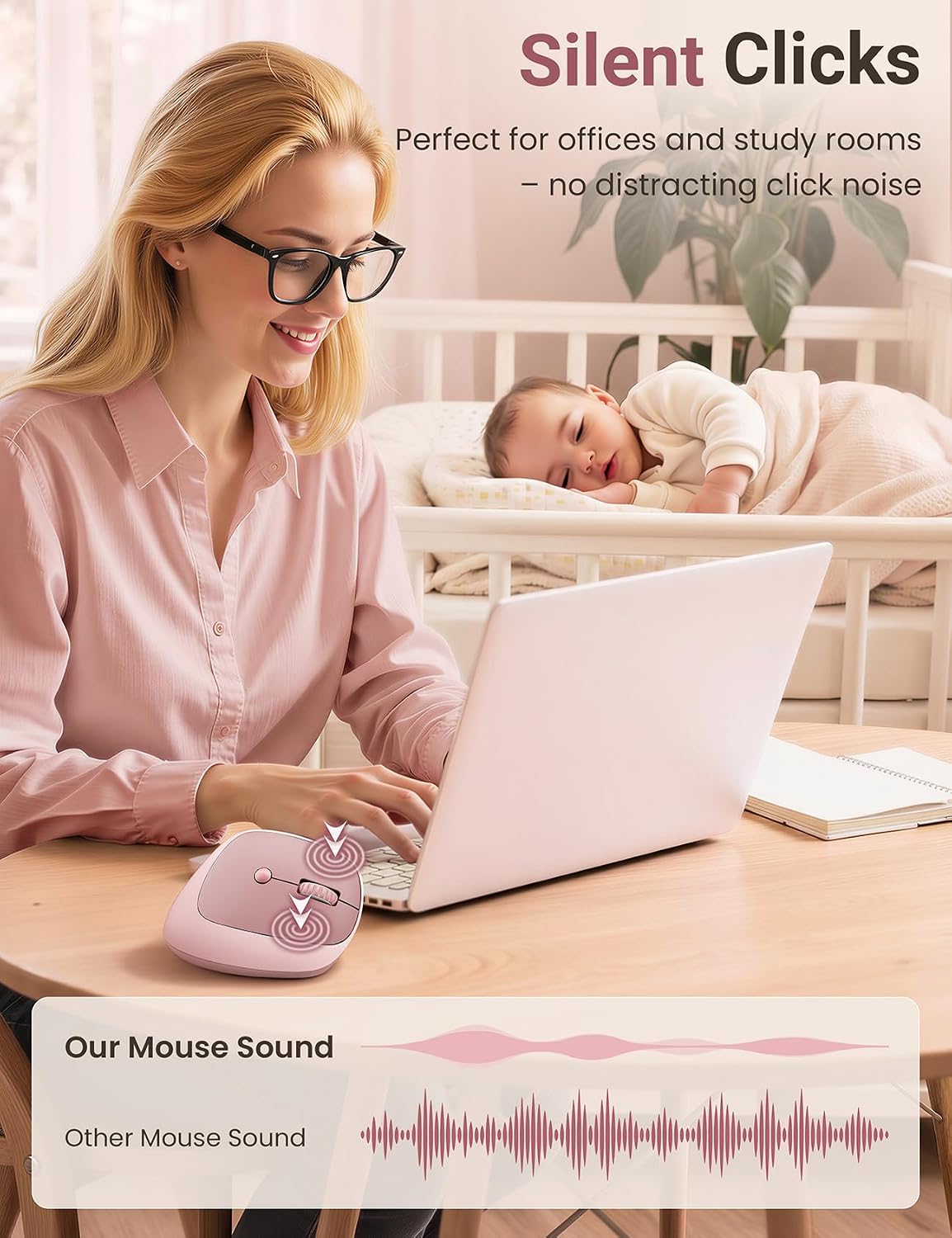 Ergonomic Vertical Wireless Mouse, 57°, Small/Medium Hands, Pink - Image 6