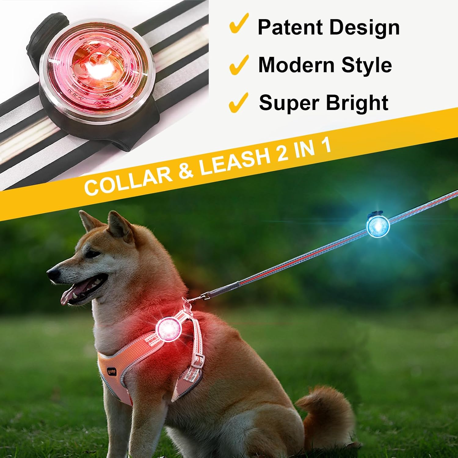 Tubasion 2-Pack Dog Lights for Night Walking, Upgraded 8 Modes Rechargeable Dog Collar Lights for Nighttime Clip On, IPX6 Waterproof and Silicone Band Safety Lights for Dog Collars - Image 2