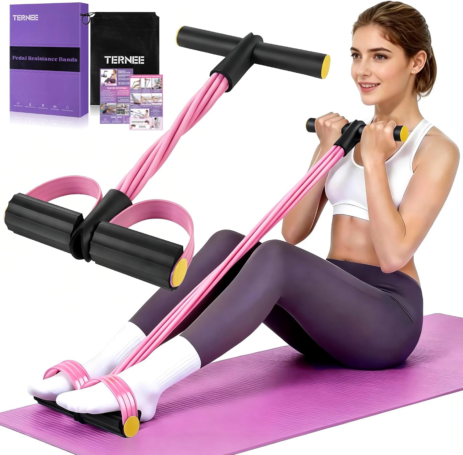 Pedal Resistance Band with Handle, Foot Pedal Resistance Band for Women, Multifunction Exercise Bands for Home Gym Full Body & Working Out