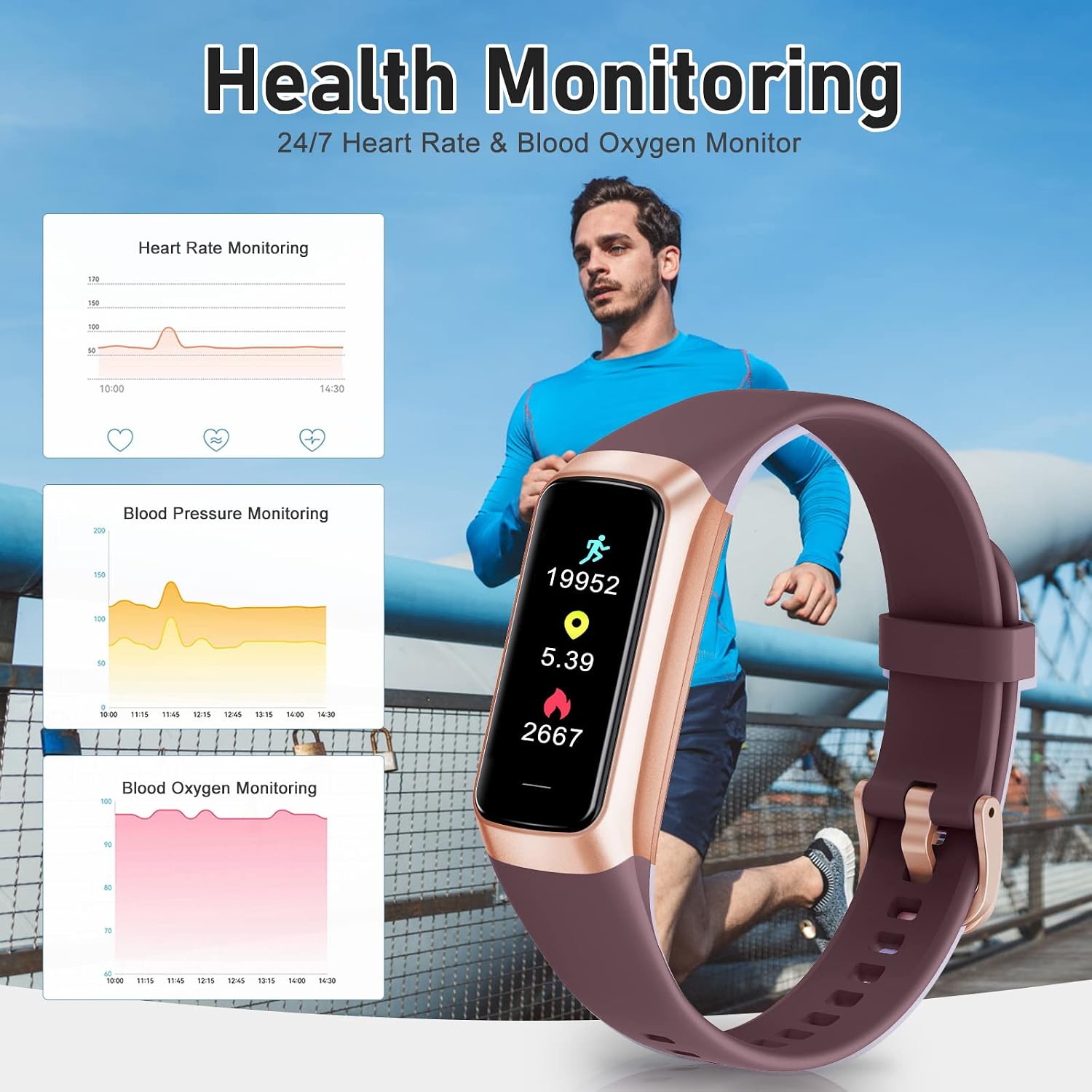 Zeacool Fitness Tracker with 24/7 Heart Rate, Blood Oxygen Blood Pressure Sleep Monitor, Activity Trackers 5 ATM Waterproof,Step Calorie Counter Pedometer Health Smart Watch for Women Men - Image 6