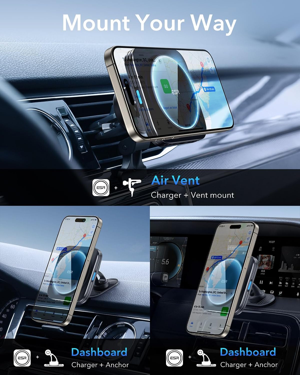 ESR for MagSafe Car Mount Charger for iPhone Duo/18 Pro/17-12, Samsung S26 - Image 6