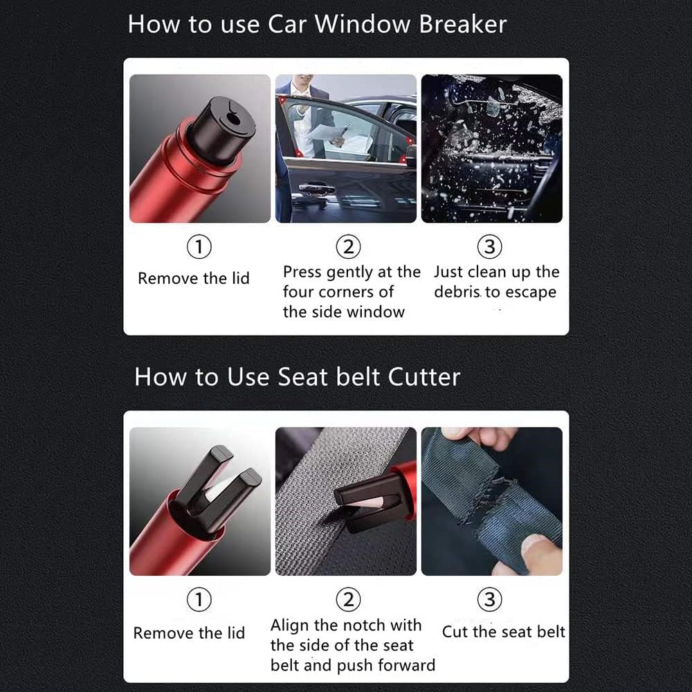 HHXS 2 Pack Car Safety Hammer Emergency Escape Tool One Second Window Breaker Seatbelt Cutter Car Glass Breaker Life-Saving Emergency Artifact-(Red+Black) - Image 5
